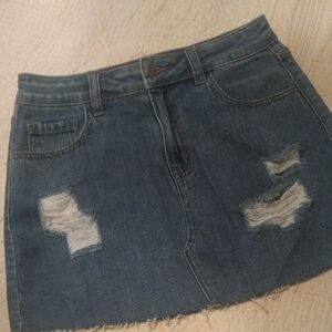 Fashion Nova Blue Distressed Mini Skirt
